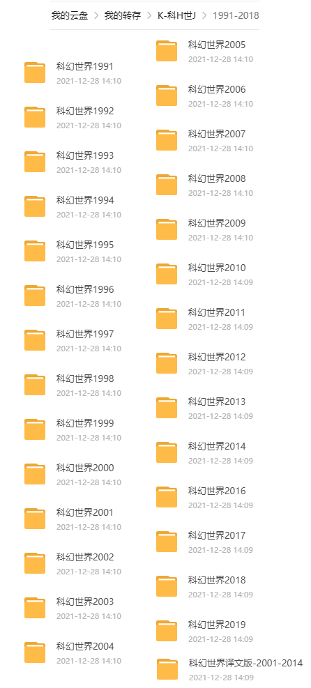 科幻世界杂志1991-2018合集 网盘列表