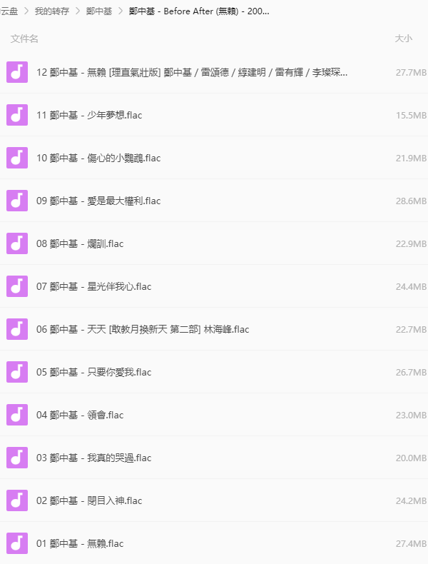 郑中基音乐合集 部分专辑列表