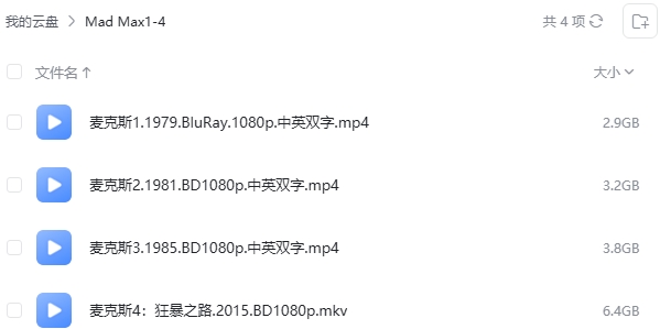 疯狂的麦克斯1-4合集 网盘属性