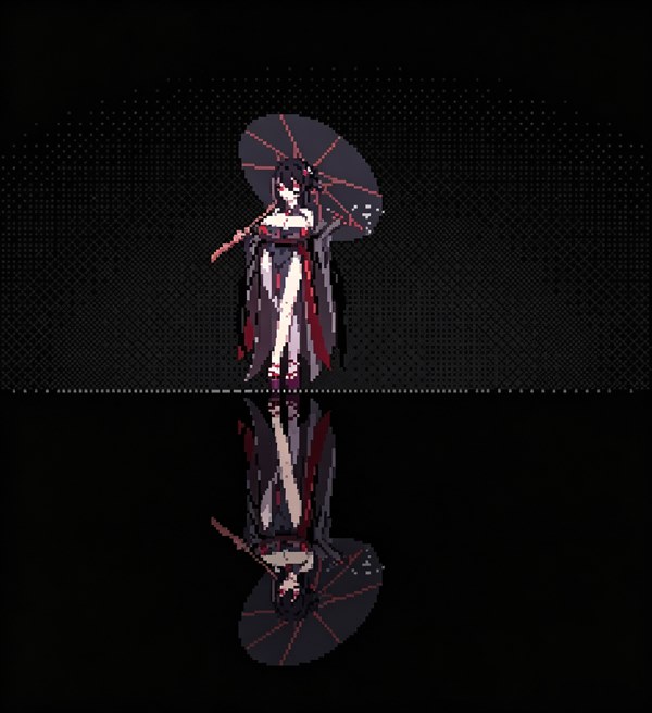 黑伞和服少女像素GIF表情包
